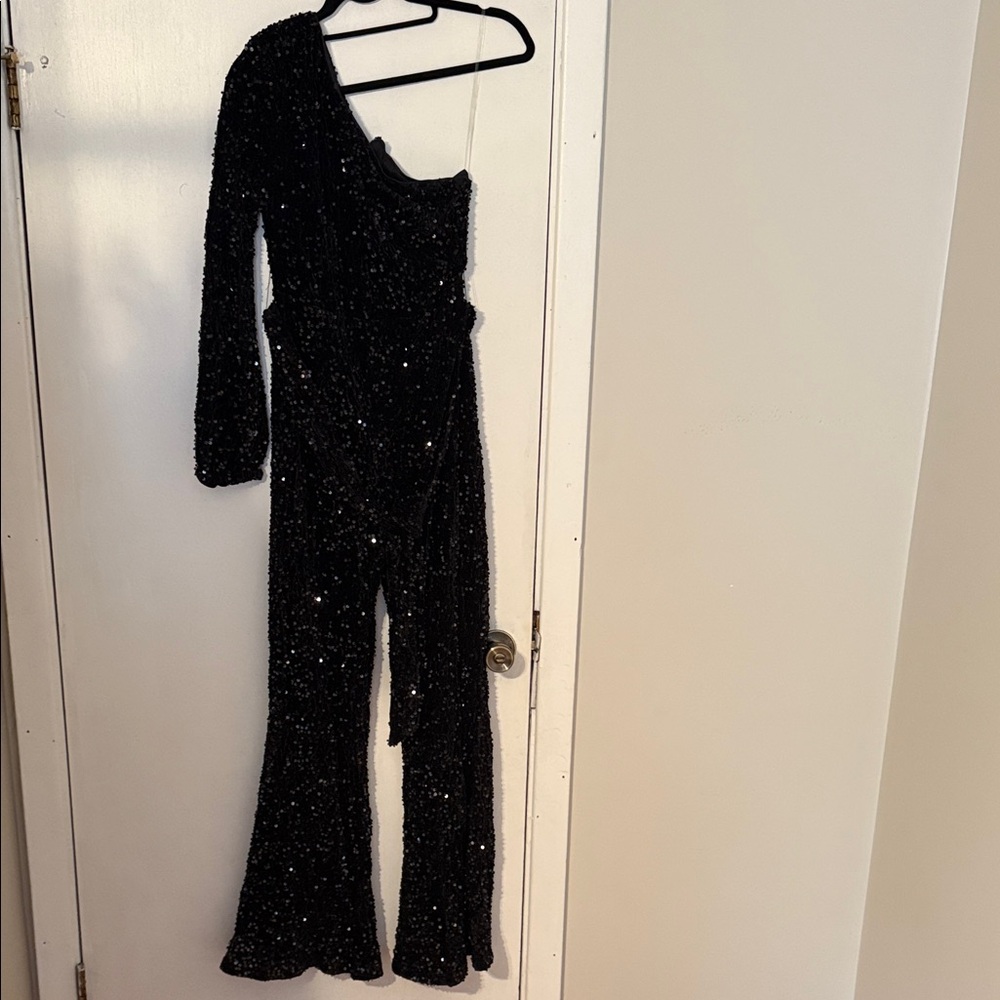 Glamorous Black Sequin One-Shoulder Jumpsuit